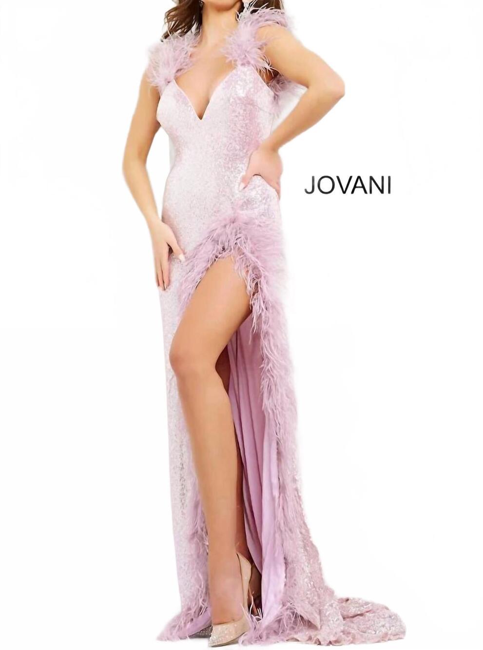 NEW JOVANI sequin feather gown in lilac